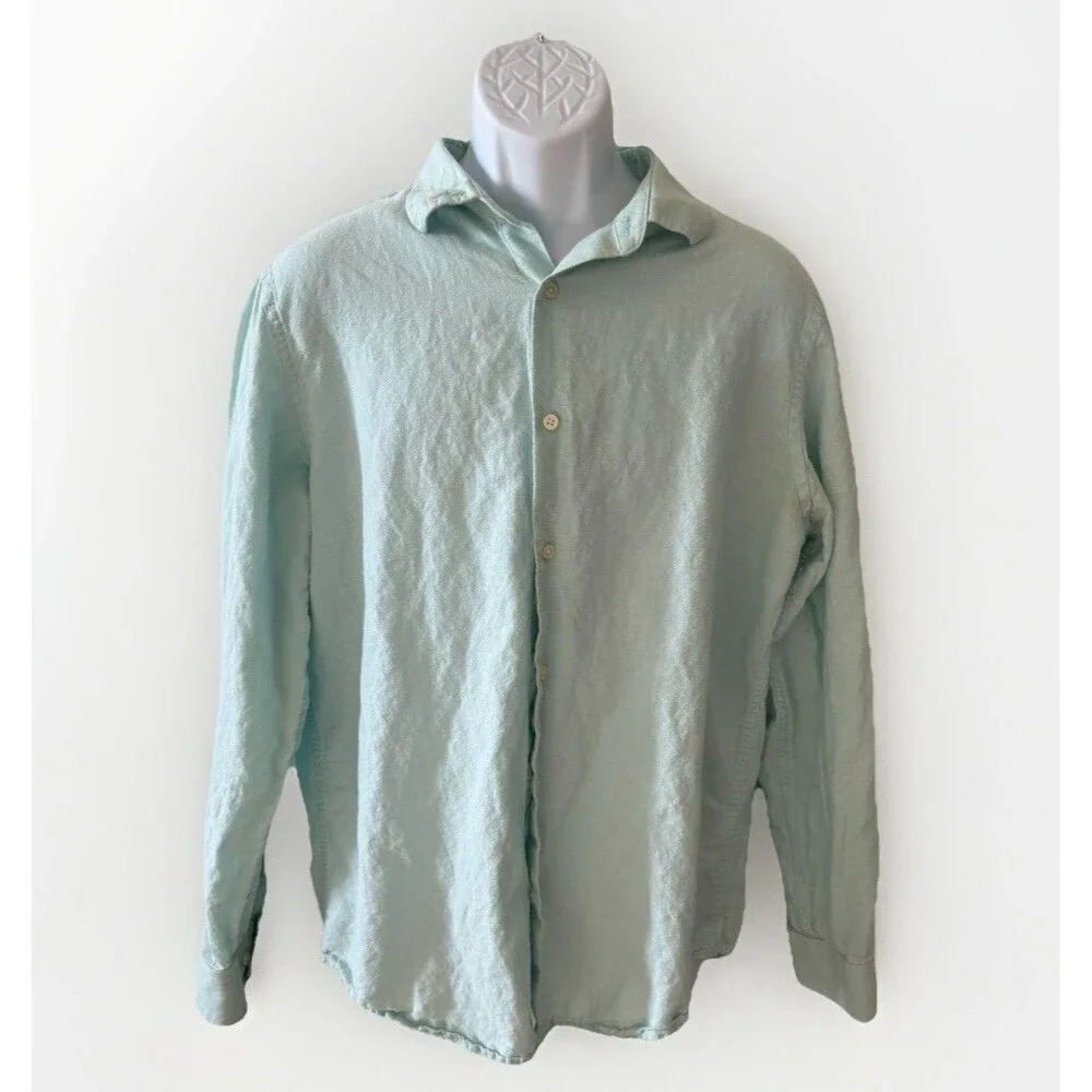 Banana Republic Men's Size L Linen Blend Slim Fit Shirt Light Mint Aqua Green LS